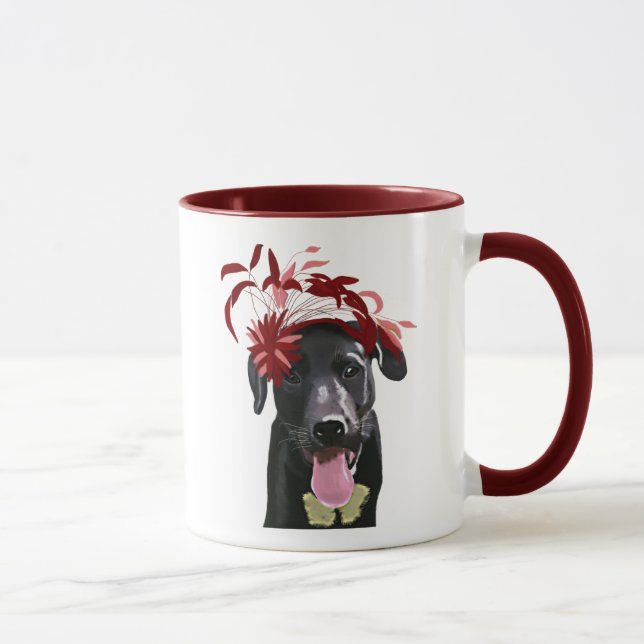 Black Labrador With Red Fascinator Mug (Right)