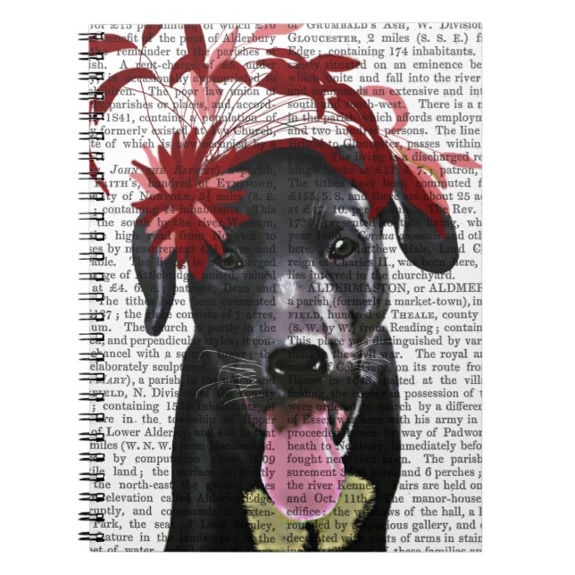 Black Labrador With Red Fascinator Notebook (Front)