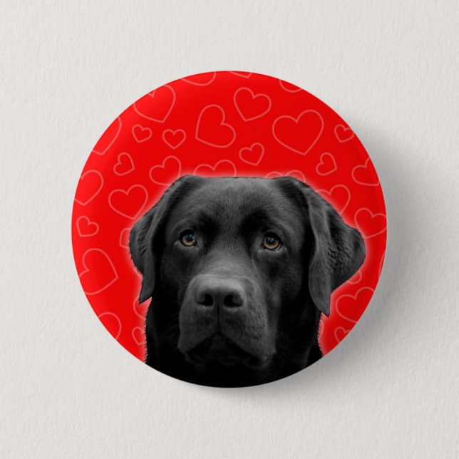 Black Labrador with Red Hearts 6 Cm Round Badge (Front)