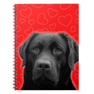 Black Labrador with Red Hearts Notebook