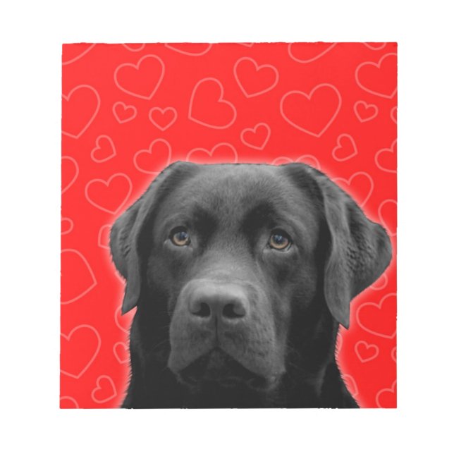 Black Labrador with Red Hearts Notepad (Front)