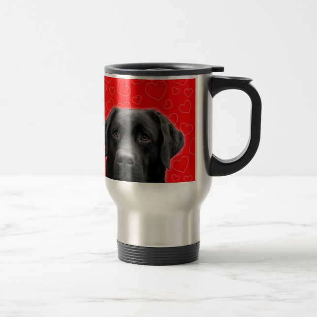 Black Labrador with Red Hearts Travel Mug (Right)