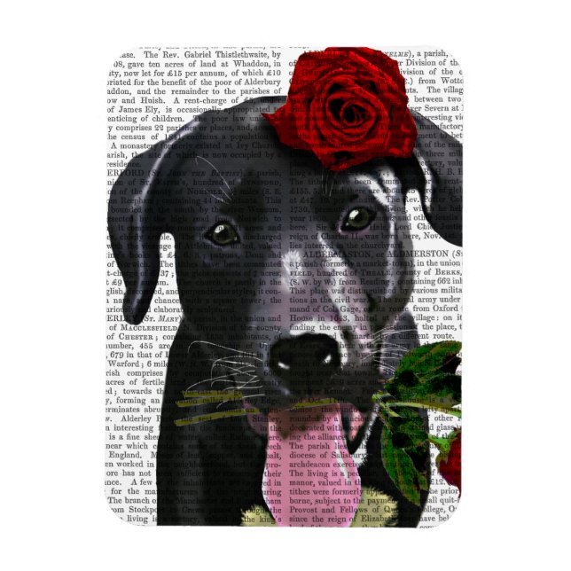 Black Labrador with Roses 2 Magnet (Vertical)