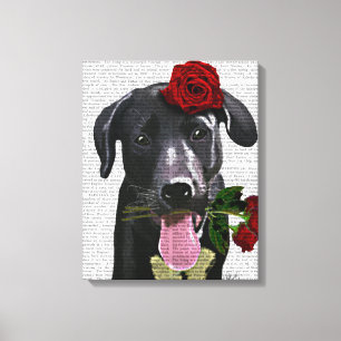 Black Labrador with Roses Canvas Print