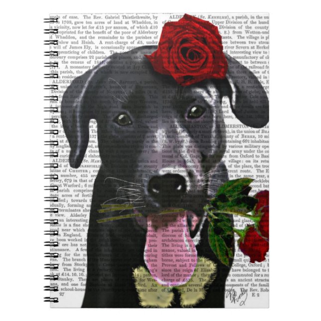 Black Labrador with Roses Notebook (Front)
