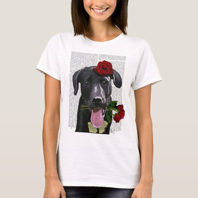 Black Labrador with Roses T-Shirt (Front)