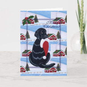 Black Labrador with Santa Hat Snow Land Holiday Card