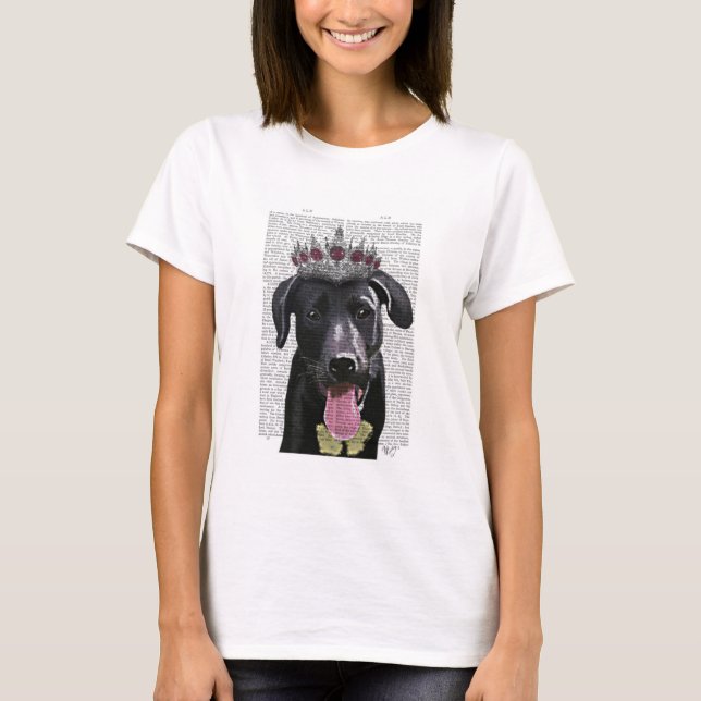 Black Labrador With Tiara T-Shirt (Front)