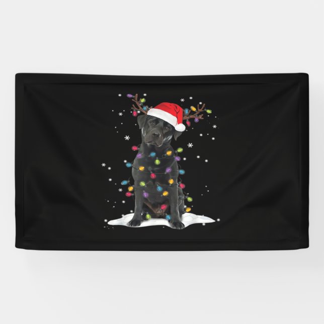 Black Labrador Xmas Dog Christmas Tree Light Class Banner (Horizontal)