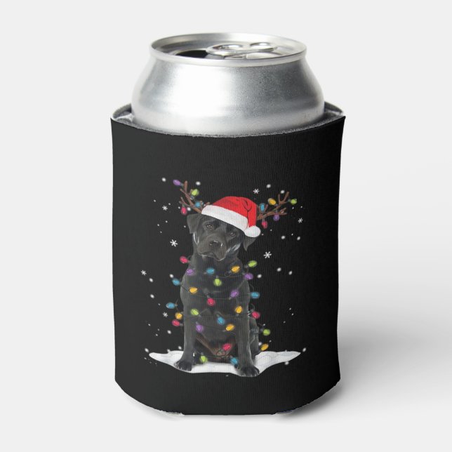 Black Labrador Xmas Dog Christmas Tree Light Class Can Cooler (Can Front)