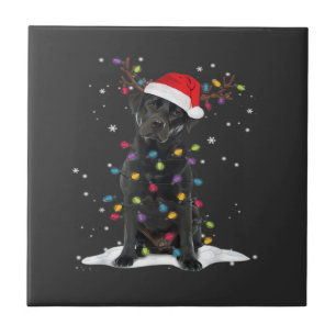 Black Labrador Xmas Dog Christmas Tree Light Class Ceramic Tile