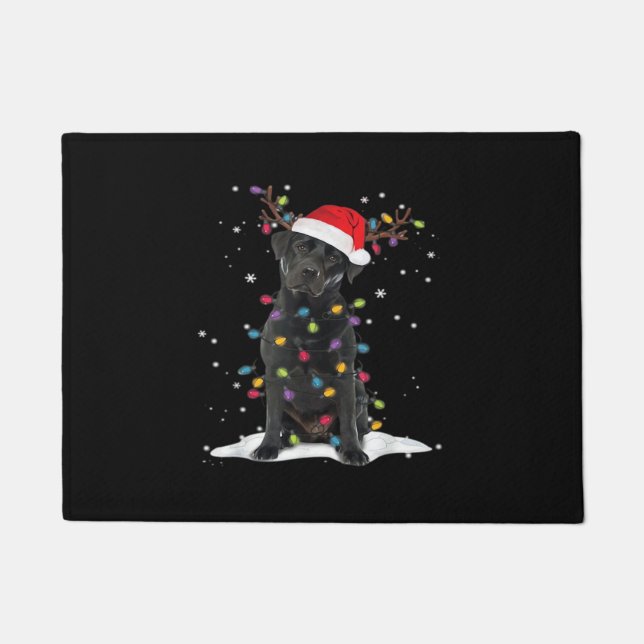 Black Labrador Xmas Dog Christmas Tree Light Class Doormat (Front)