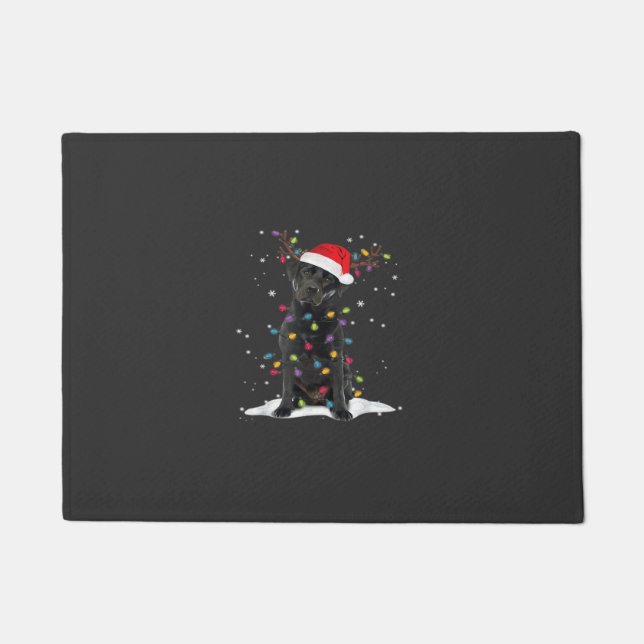 Black Labrador Xmas Dog Christmas Tree Light Class Doormat (Front)