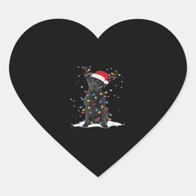 Black Labrador Xmas Dog Christmas Tree Light Class Heart Sticker (Front)