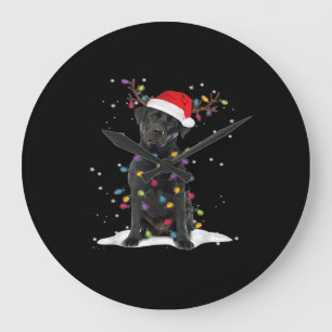 Black Labrador Xmas Dog Christmas Tree Light Class Large Clock