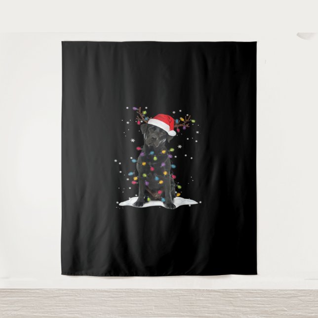 Black Labrador Xmas Dog Christmas Tree Light Class Tapestry (Front)