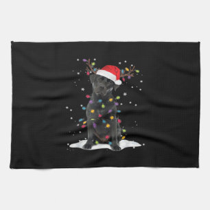 Black Labrador Xmas Dog Christmas Tree Light Class Tea Towel