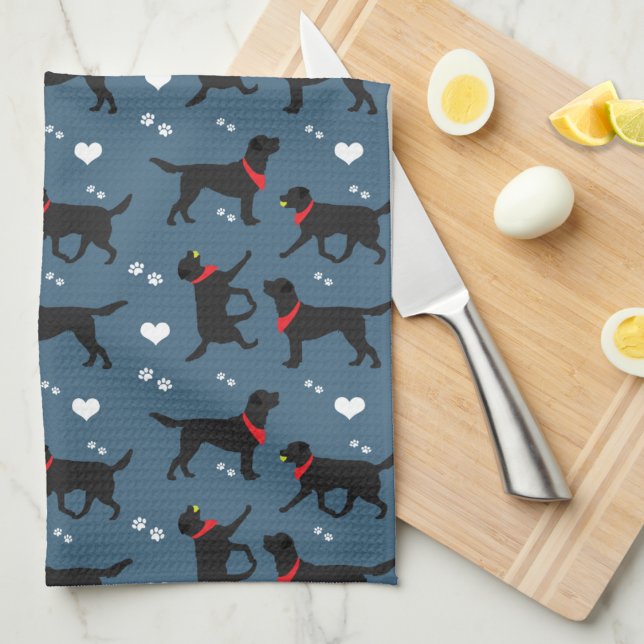 Black Labs Labrador Retrievers Navy Blue Tea Towel (Black Labs Kitchen Towel)