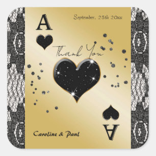Black Lace, Ace of Hearts, Black Glitter Thanks Square Sticker