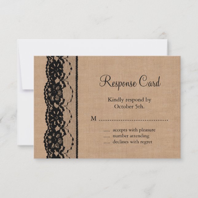 Black Lace and Burlap RSVP Card (Front)