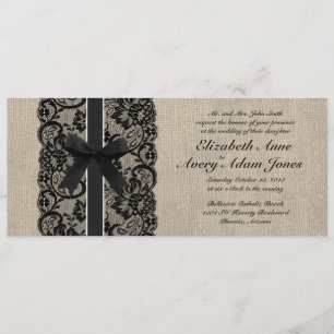 Black Lace and Burlap Wedding Invitation