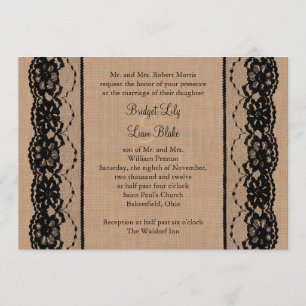 Black Lace and Burlap Wedding Invitation