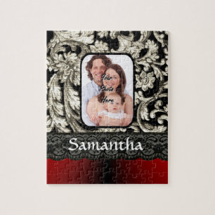 Black lace and damask jigsaw puzzle