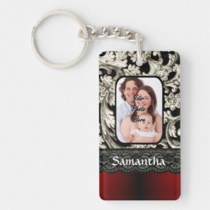 Black lace and damask key ring