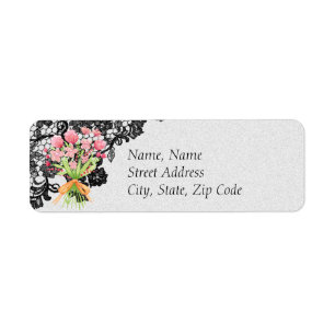 Black Lace and Floral Wedding Address Label Return Address Label