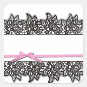 Black Lace and Pink Ribbon Square Sticker