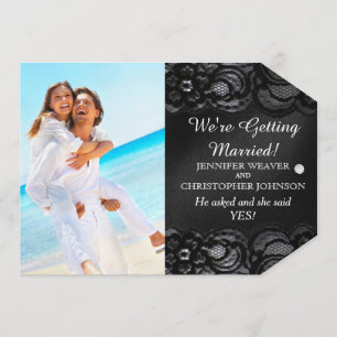 Black Lace and Satin Engagement Announcement Card