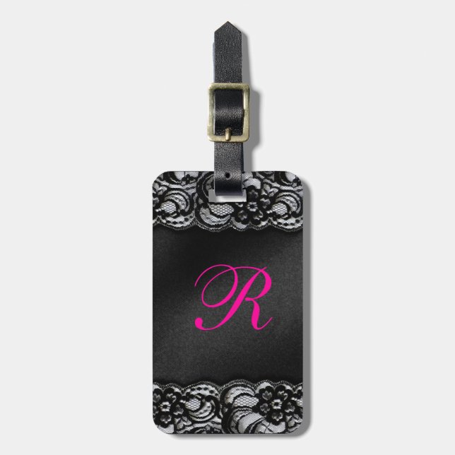 Black Lace and Satin Luggage Tag (Front Vertical)