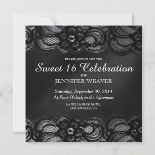 Black Lace and Satin Sweet 16 Celebration Party Invitation