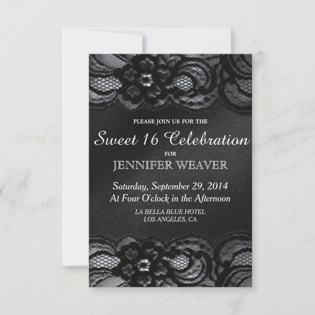 Black Lace and Satin Sweet 16 Celebration Party Invitation (Front)