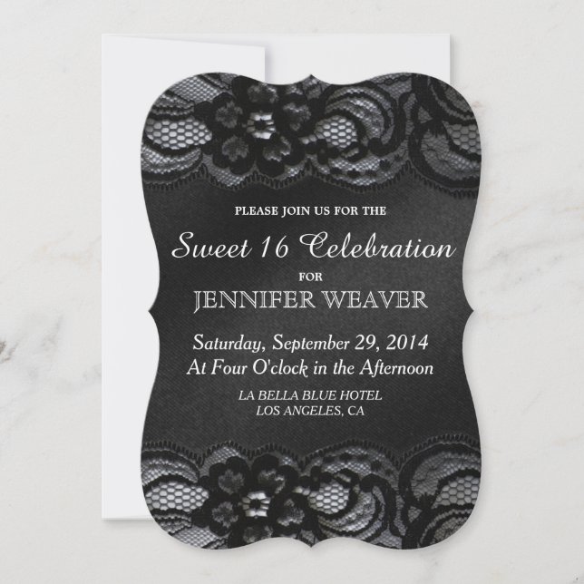 Black Lace and Satin Sweet 16 Celebration Party Invitation (Front)