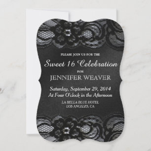 Black Lace and Satin Sweet 16 Celebration Party Invitation