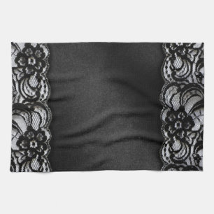 Black Lace and Satin Tea Towel