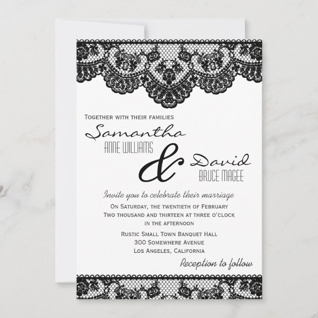 Black Lace and White Wedding Invitation (Front)
