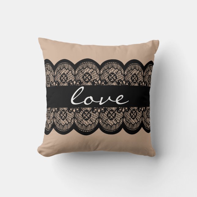 Black Lace Band Custom Throw Pillow (Front)