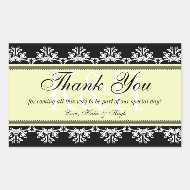 Black lace border thank you out of town gift bag rectangular sticker (Front)