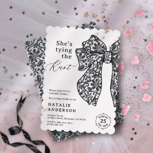 Black Lace Bow She's tying the Knot Bridal Shower Invitation