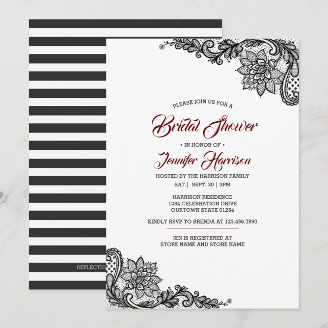 Black Lace Bridal Shower Invitation (Front/Back)