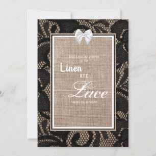 Black lace, burlap and linen wedding invitation