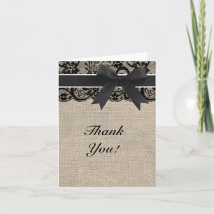 Black Lace Burlap Look Thank You Card