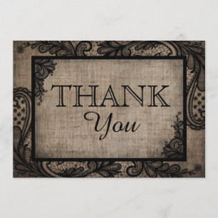 Black Lace Burlap Modern Goth Thank You Card