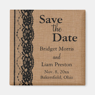 Black Lace & Burlap Save the Date Magnet