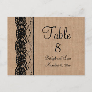 Black Lace &  Burlap Table Number Postcard