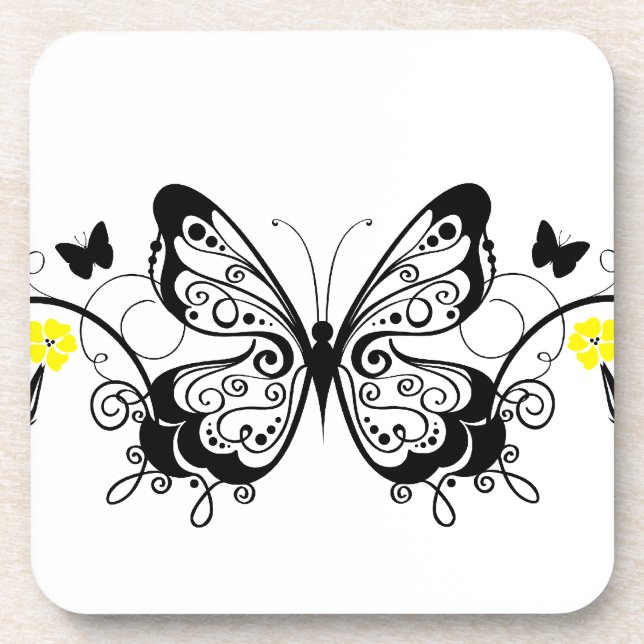 Black Lace Butterflies 10 Coaster (Front)