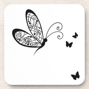 Black Lace Butterflies 1 Coaster