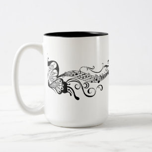 Black Lace Butterflies 6 Musical Two-Tone Coffee Mug